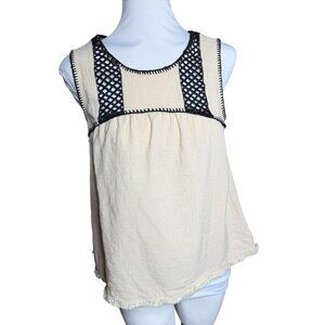 Blu Pepper beige tassel embroidered tank top Small